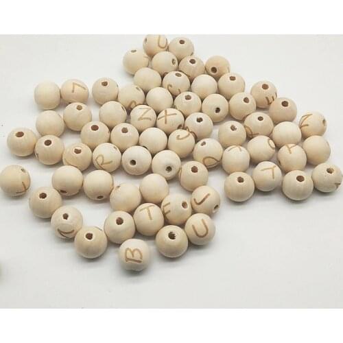 50pcs 14mm Letter Wood Round Beads Spacer Loose Beads Unfinished Geometric Beads DIY Wooden Baby Pacifiers Handmade Bracelets