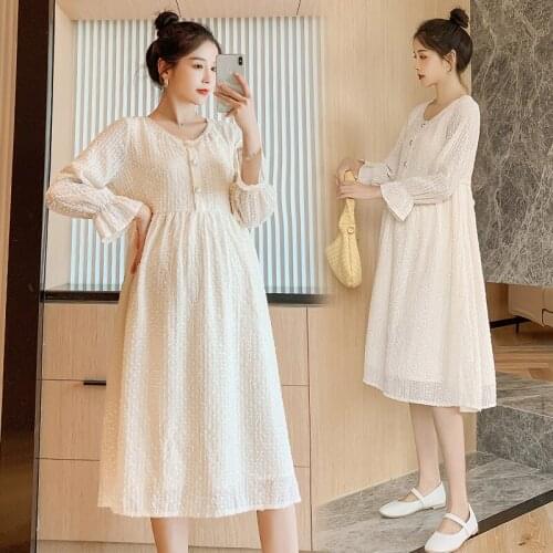8201# 2020 Autumn Korean Fashion Maternity Party Long Dress Elegant Slim Waist Clothes for Pregnant Women Pregnancy Clothing
