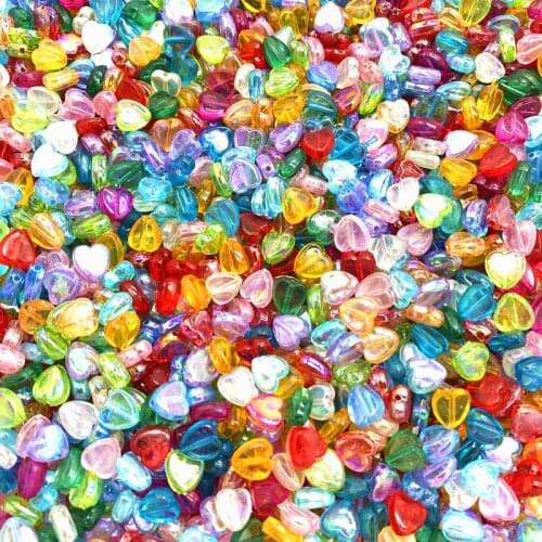 100pcs 8mm Acrylic Spacer Beads Heart-shaped Charm Transparent Rainbow Color Beads For Jewelry Making DIY Jewelry Accessories
