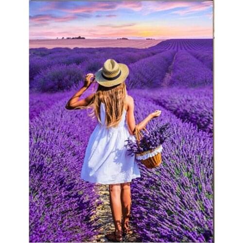 5d Diamond Painting Girl in Purple Lavender Field New Arrival Embroidery Mosaic Cross Stitch Flower Home Decor Diamond Art FC468