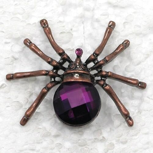 Antique Copper Purple Rhinestone Spider Pin brooches C961 D3