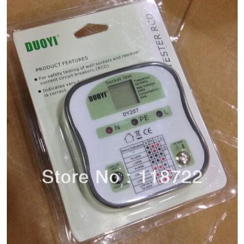 Free Shipping DUOYI OUTLET SAFETY TESTER DY207 RCD ECLB EU Socket Tester Plug with LCD ECLB