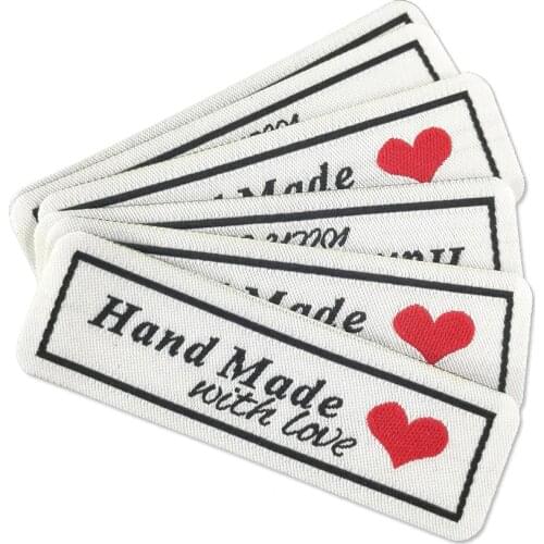 Stock Hand Made With Love Clothing Labels With Heart Iron On Clothes Tags Bag Handmade Thermo-Adhesive Tags For Handwork Gift