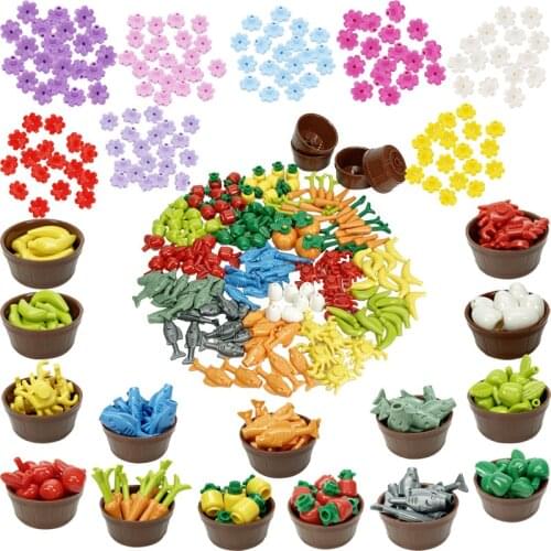 Creator City MOC Toys For Children 250 PCS Flowers Fruit Fishes 10 Apples Crabs Carrots Sets Cities Compatible Building Blocks