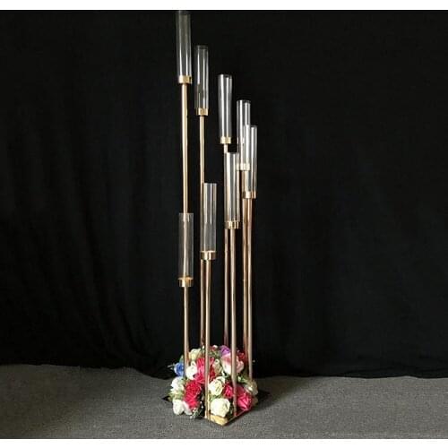 Flowers Vases 8 heads Candle Holders backdrops Road Lead props Table Centerpiece Gold Metal Stand Pillar Candlestick For Wedding