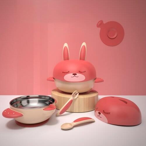 Baby Feeding Food Tableware Wheat Cartoon Kids Dishes Children Eating Dinnerware Set Anti-hot Plate Training Bowl + Spoon