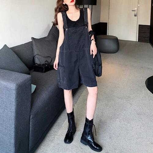 Womens Jeans Summer Large Size Womens Denim Strap Shorts Pants Thin Section Wide Leg Pants Siamese Jumpsuit Female D208