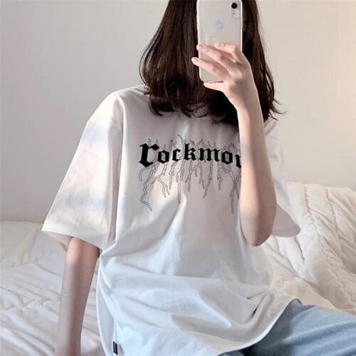 Summer Women T Shirt Harajuku Tee Casual Unisex Short Sleeve Punk Gothic HipHop Oversized T-shirt Female Streetwear Tops Clothes