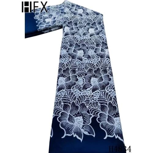 HFX 2021 guipure cord lace fabric 5 yard navy Chiffon french African lace fabric embroidery lace fabric for Wedding dress H4834