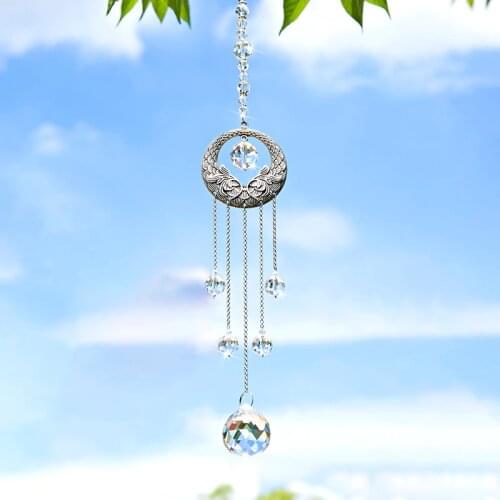 H&D 30mm Chandelier Crystal Ball Suncatcher Antique Silver Flower Pendant Decor Rainbow Maker Hanging Ornament For Home Garden