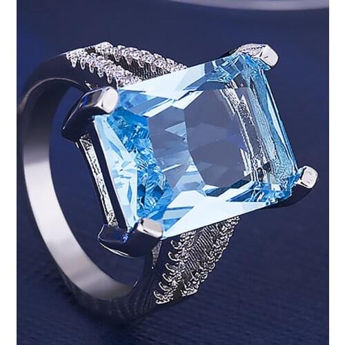 Inlaid sea blue crystal zircon ladies ring jewelry womens fashion exquisite jewelry party anniversary ring
