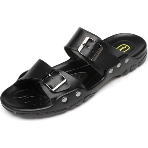 Genuine Cow Leather Slippers Outdoor Non-slip Men Fashion Casual Single Shoes