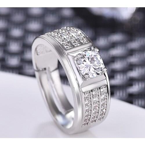 New Arrival Fashion Cubic Zircon Ring for men Husband Resizable Free Size Jewelry Wide Ring Sexy Cool Men Ring Full Silver Color