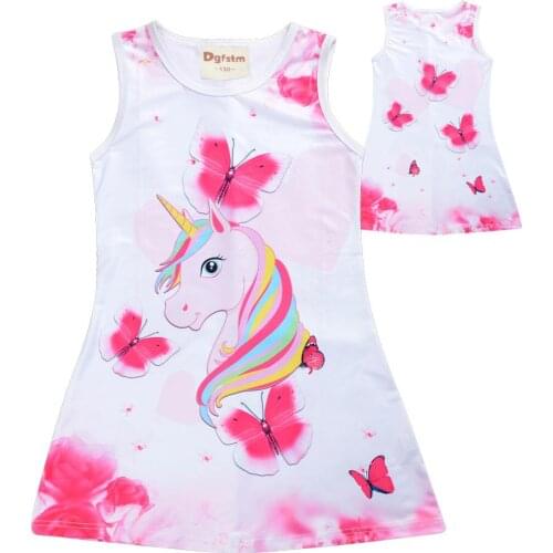 Summer Grils Dress Butterfly Unicorn Print Baby Dresses Party Princess Dress Sleeveless unicorn Girls clothing