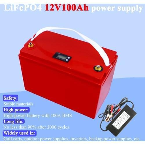 12V 100Ah LiFePO4 Battery BMS Lithium Power Batteries 12.8V For RV Campers Golf Cart Off-Road Off-Grid Solar Wind with charger