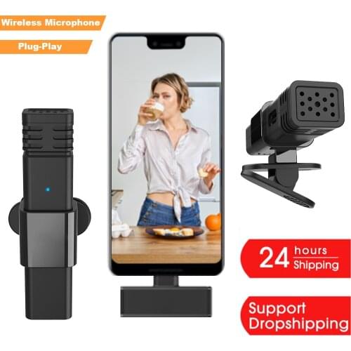Mini Wireless Microphone lavalier lapel Microphone Interview Microphone for iPhone Android Phone iPad DSLR PC Laptop Youtube Liv