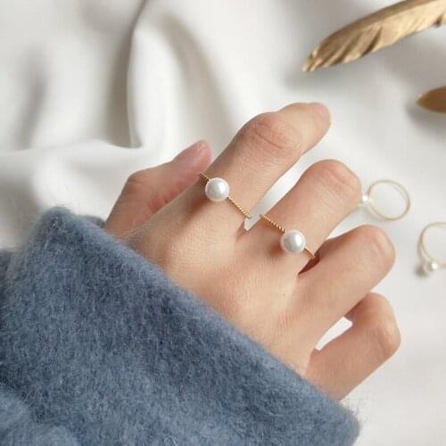 Minimalist 925 Sterling Silver Ring Female Pearl Rings for Women Engagement Finger Ring Jewelry Adjustable Wedding Band Jewelry