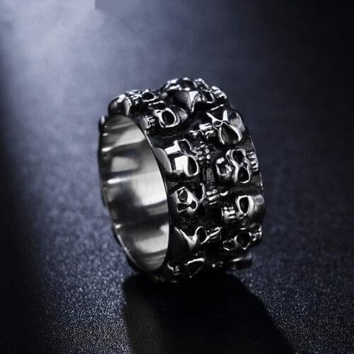 Vintage Skull Biker Ring For Men Large Solid Pave Skeleton Design Gothic Punk Ring Male Hip Hop Ring