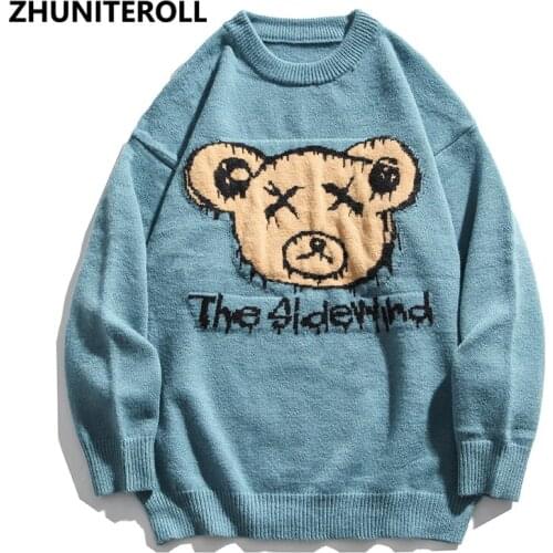 2021 New Knitted Bear Jumpers Sweaters Men Hip Hop Harajuku Casual Pullover Knitwear Fashion Knit Outwear Streetwear Couple Tops