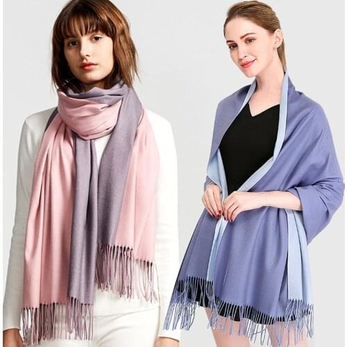 New Double Sided Winter Women Cashmere Solid Scarf Pashmina Shawls And Wraps Female Foulard Hijab Wool Stoles Head Scarves