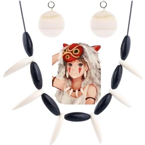 Princess Mononoke Hime Set Pendant Necklace Perona Amulet Choker Cosplay Character Jewelry Women Dress Accessories