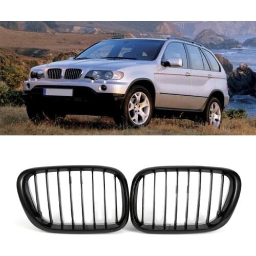 A pair Fit for BMW X5 E53 3.0 4.4 4.6 4.8 1999-2003 Front Air Intake Grill Bumper Kidney Grilles Car Grille Kidney Gloss Black