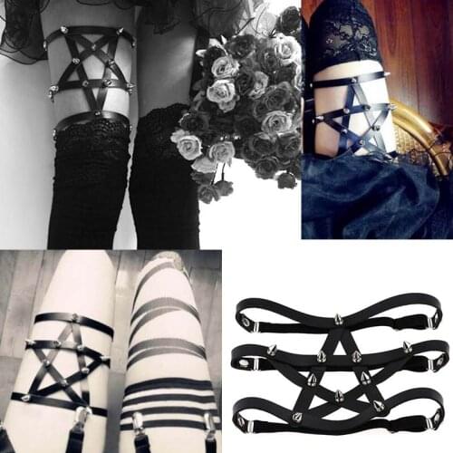 Pentagram Leather Leg chain Sexy Harajuku Punk leg garter sock Harness Adjustable Bondage cosplay goth jewelry Foot ring Ankle