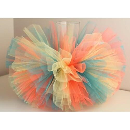 Multicolor Baby Tulle Tutu Skirts Girls 100% Handmade Ballet Dance Pettiskirt Tutu with Flower Headband Kids Fluffy Party Skirts