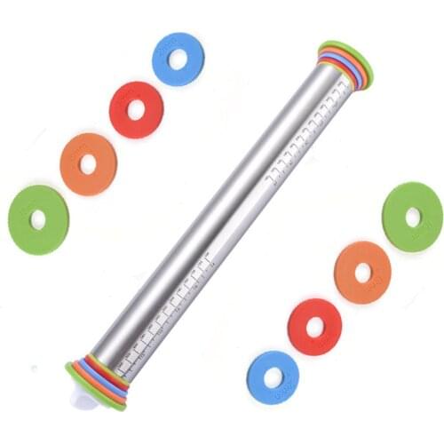 17inch Stainless Steel Adjustable Rolling Pin With Dough Mat Dough Roller with 4 Removable Adjustable Thickness Rings