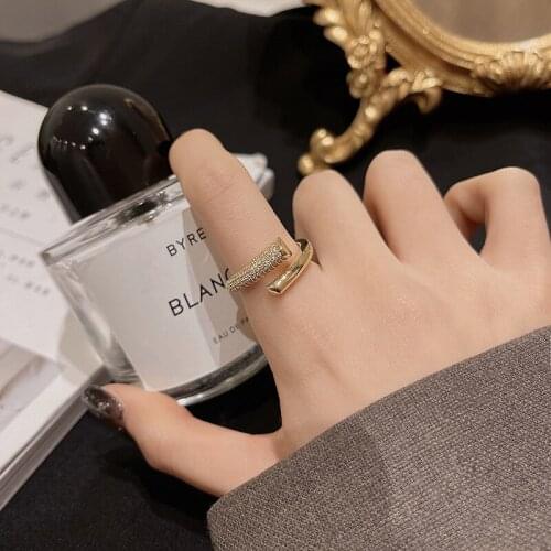 Luxury Bling CZ Zirconia adjustable rings for women brass gold linked chain chunky open charm rings personality jewelry