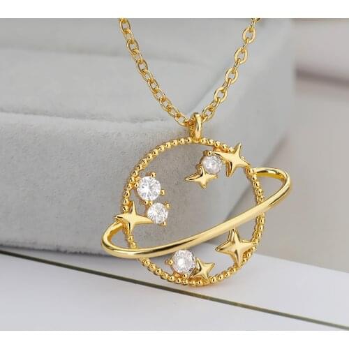 Crystal Moon Planet Necklace for Women Cute Gold Chain Zircon Necklace Pendant 2021 Trend Fashion Jewerly Gift Collier Femme