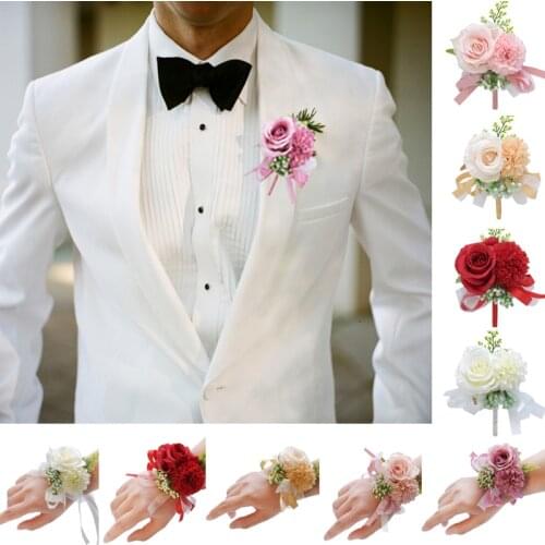 5 Colors Wrist Flowers Bride Bridemaid Pearls Silk Ribbon Party Wedding Decoration On The Wrist Corsages Artificial Roses Flower