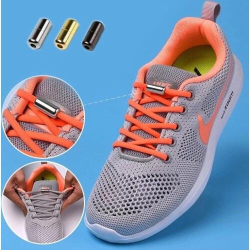 1Pair off white Metal Lock Shoelaces Round Elastic Shoe Laces Special No Tie Shoelace for Men Women Lacing Rubber Zapatillas