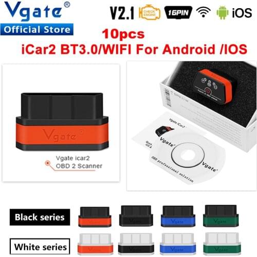 10PCS Vgate iCar2 ELM327 obd2 Bluetooth WIFI OBD 2 ODB2 Car Scanner Tool for IOS/Android auto diagnostic PK ELM 327 V 1 5