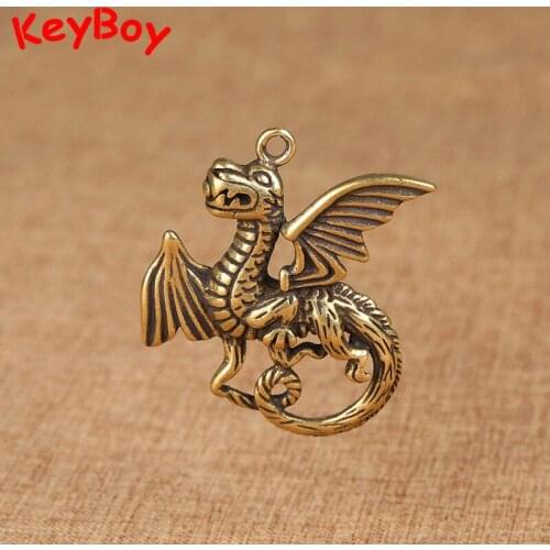 Vintage Flying Dragon Keychain Pendant Jewelry DIY Accessories Brass Car Key Chain Western Cartoon Beast Animal Keyring Hanging