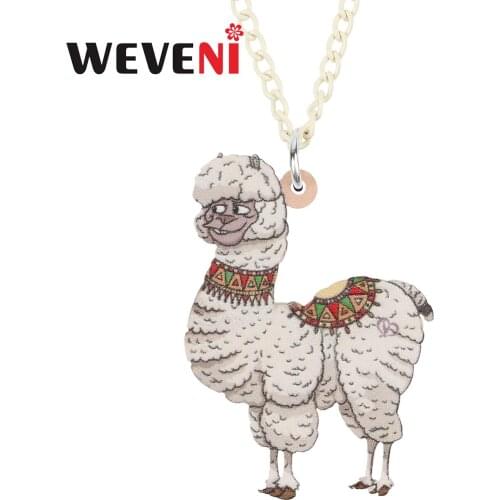 WEVENI Acrylic Cartoon Sweet Alpaca Sheep Necklace Pendant Fashion Long Chain Unique Charms Gifts Party Jewelry For Women Girls