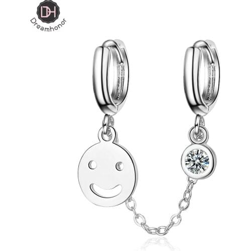 Dreamhonor 925 Sterling Silver Earrings For Women Small Hoop Smile Girl Gift Zircon Earrings Jewelry