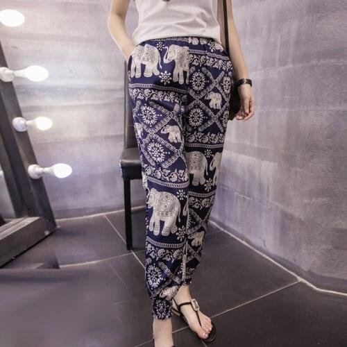 2019 new fashion chiffon harem pants summer casual loose plus size women pants bohemian print beach ankle-length pants 608