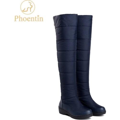 Phoentin blue thigh high snow boots woman 2018 russia winter down boots overknee round toe ladies shoes platform with zip FT554