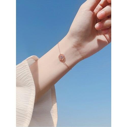 Silver Hollowed Out Sun Flower Circle Bracelet With Blue Lotus Sweet Student Bracelet Temperament Bracelet For Women Gifts