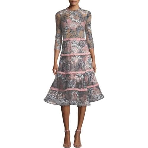 2018 women spring autumn new arrived high-end elegant bodycon sexy formal party lace embroidery runway long dress