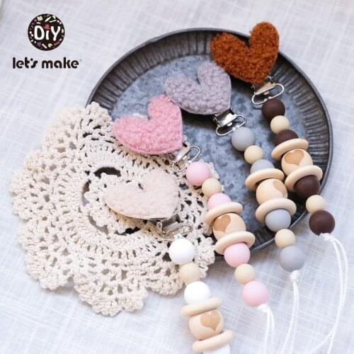Lets Make 1PC Baby Pacifier Chain Lambswool Heart Star Nipple Holder Wood Beads Personalized Baby Teething Gift Pacifier Chain