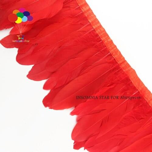 2 meters long new Red 15-18cm wide goose feather trim cloth with DIY sewing