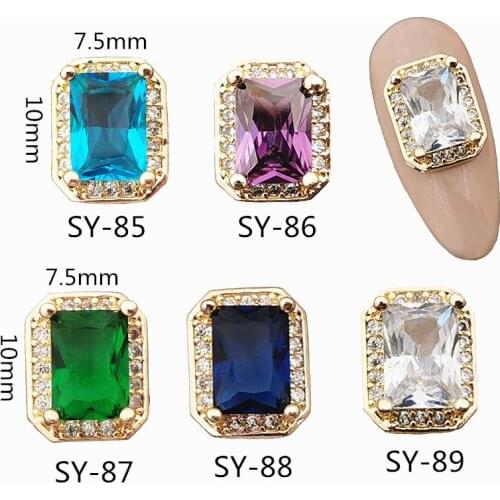 2pcs/Pack Korea Luxury Glitter Colorful Zircon Rhinestone Rectangle Frame Metal Nail Art Parts DIY Accessories Charms Decals