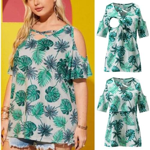 2021 New Maternity Nursing Tops Print Plus Size Green Plant Short Sleeve Maternity Clothes Women Large Size Pregnancy Clothing