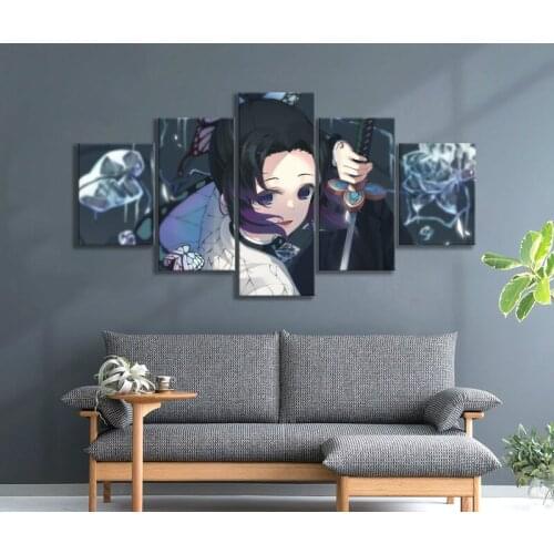 5pcs HD Anime Girl Picture Kimetsu No Yaiba Shinobu Poster Canvas Painting Demon Slayer Picture Wall Painting for Bedroom Decor
