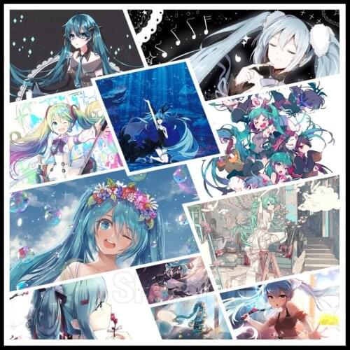 5D Diamond Painting Anime Japanese Anime Cartoon Blue Double Ponytail Singer Otaku Goddess Bedroom Living Room Drawing