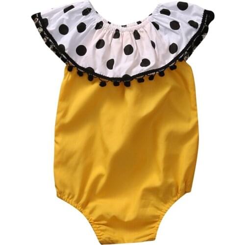 Newborn Infant Baby Girls Kids Polka Dot Off Shoulder Bodysuit Tassel Jumpsuit Playsuit Outfits Sunsuit Summer Clothes NEW 0-24M