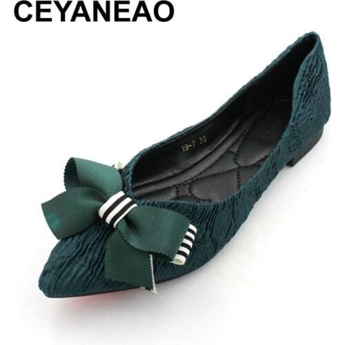 CEYANEAO New Brand womens shoes fashionable a flat sole with a pointed toe and a large bow comfortable casual shoes