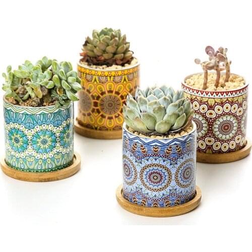 Ceramic Mandala Color Flower Pot Bonsai Small Pots for Flowers Succulent Planter Garden Balcony Decoration FlowerPot